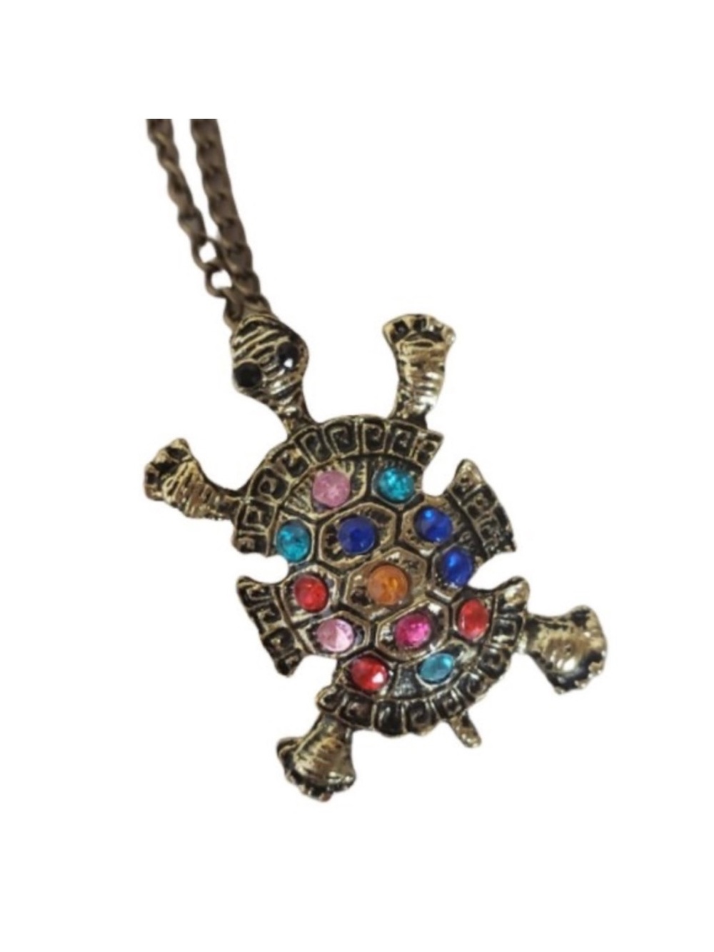 Multicolor Stone Turtle Pendant Necklace - Women Jewelry